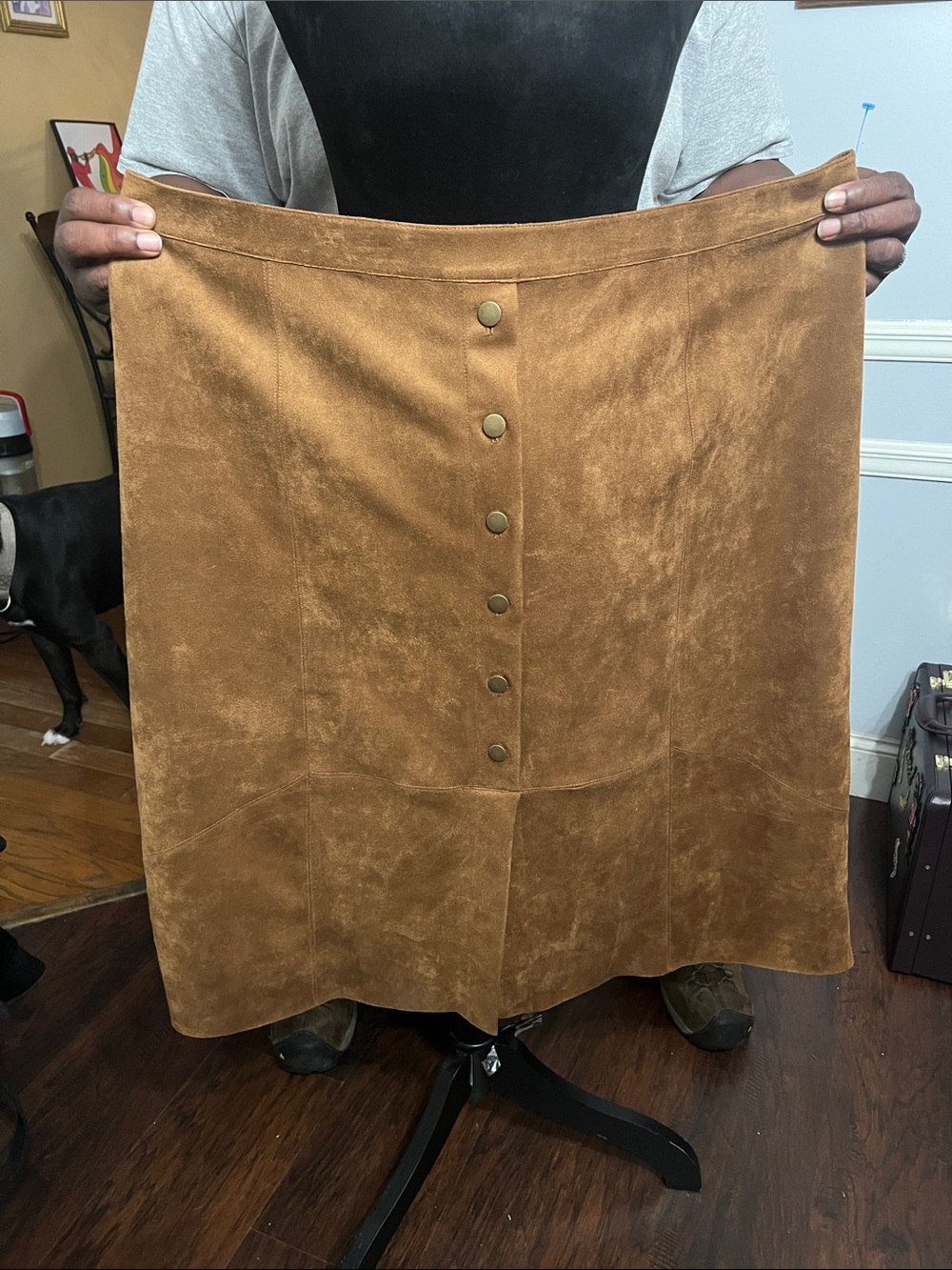 Ruby Rd. Button-Front Faux Suede Midi Skirt - Camel